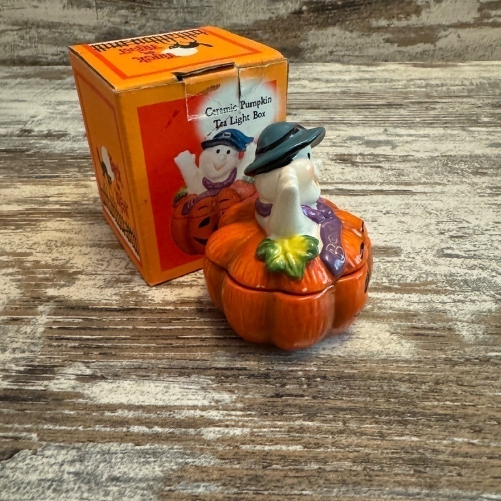 Ceramic Pumpkin Tea Light Holder Halloween - Picture 4 of 4